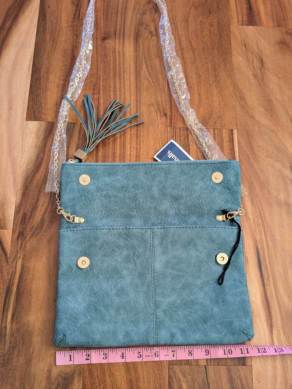 NWT Moda Luxe Crossbody Bag Vegan Leather Light Blue with Gold Chain - Picture 8 of 9